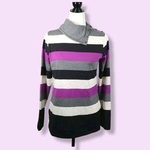 Talbots Women's Sweater Size S Button Neck Cotton Blend Knit Colour Block